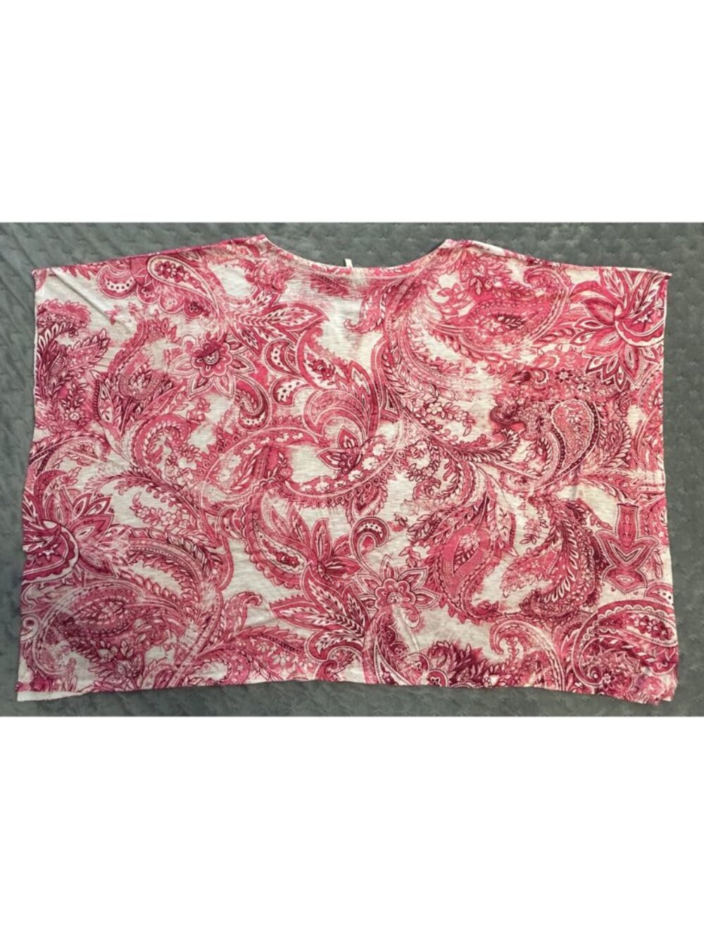 Pink & White Paisley Print Women's Blouse Size 22/24 Poncho Batwing Short Sleeve - Picture 6 of 9